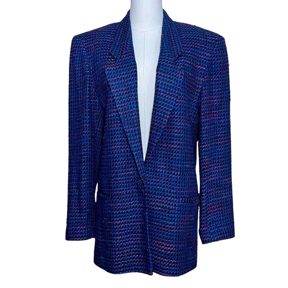 Vintage Emil Rutenberg Womens 100% Silk Tweed Blazer Jacket Handwoven Boxy Fit S